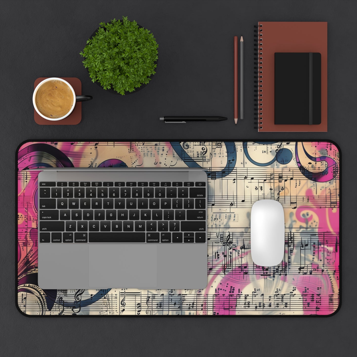 Vibrant Abstract Art with Music Notes and Swirls Extended Gaming Mouse Pad  Desk Mat  - 3 Sizes