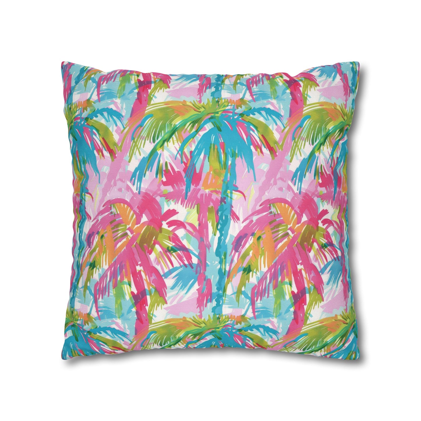 Pastel Paradise: Palm Trees in Soft Blues, Pinks, and Greens Spun Polyester Square Pillowcase 4 Sizes