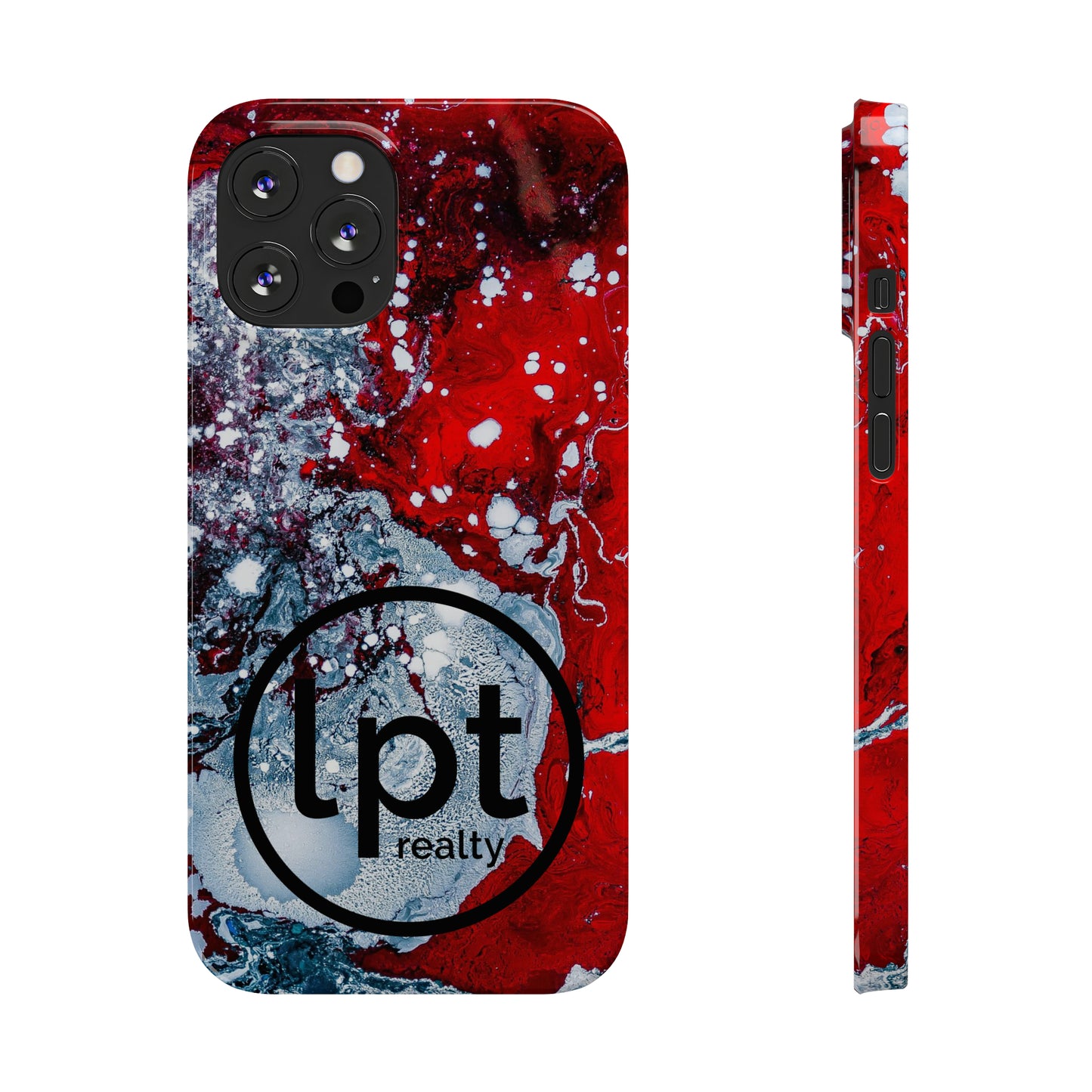 LPT Realty Logo -  Red, Black and White Alcohol Ink Design Iphone 15-12 Slim Phone Case