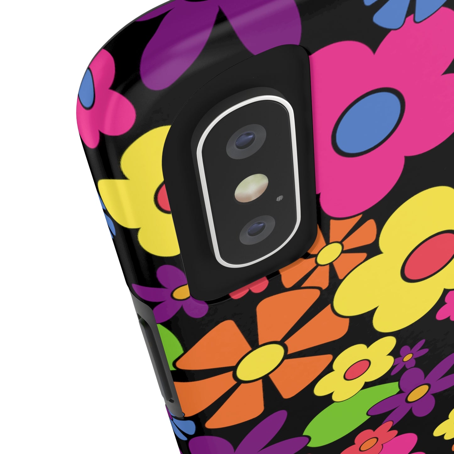 Flower Power Design on Black Background Iphone Tough Phone Case