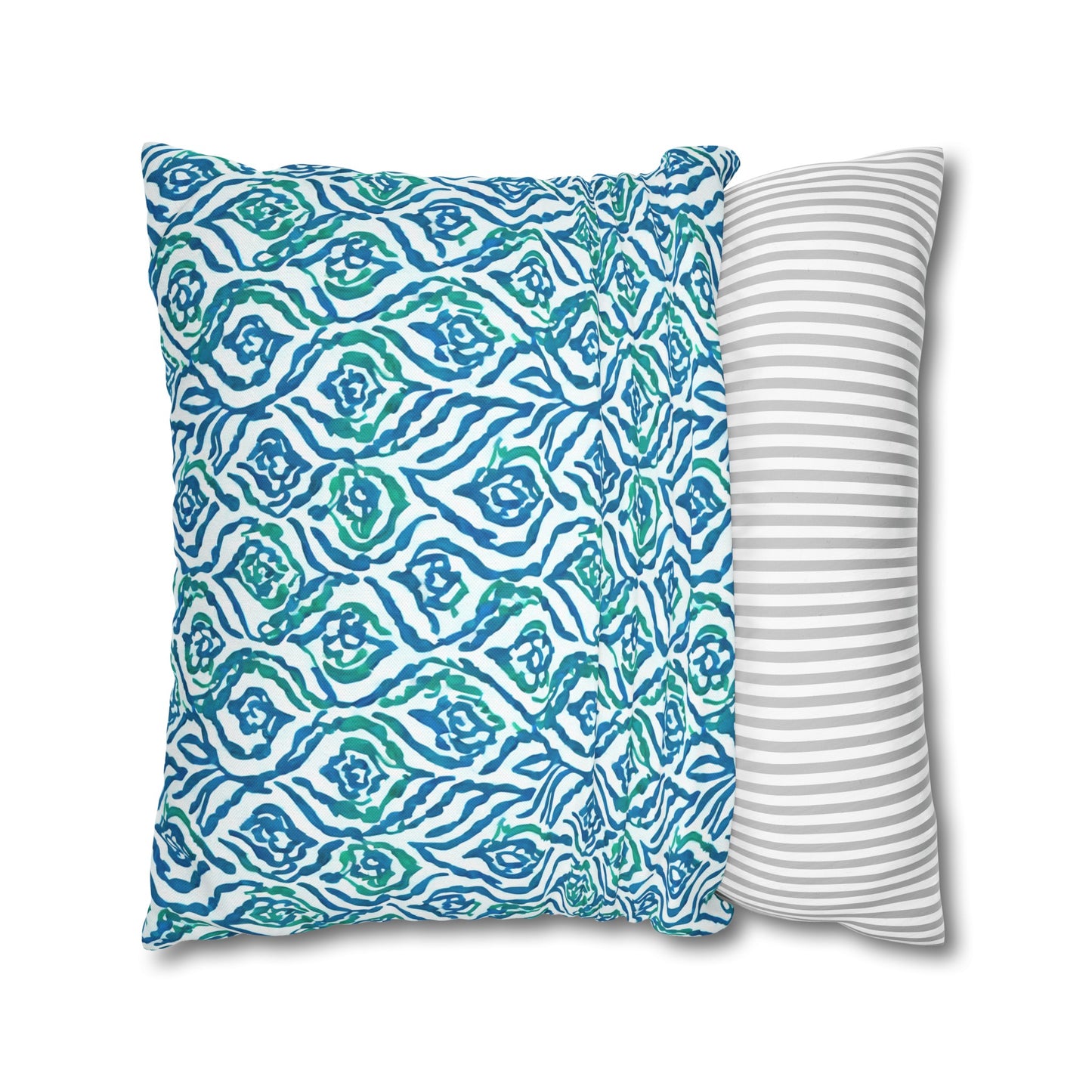 Cool Breeze Elegance: Abstract Damask Pattern in Green and Blue Spun Polyester Square Pillowcase 4 Sizes