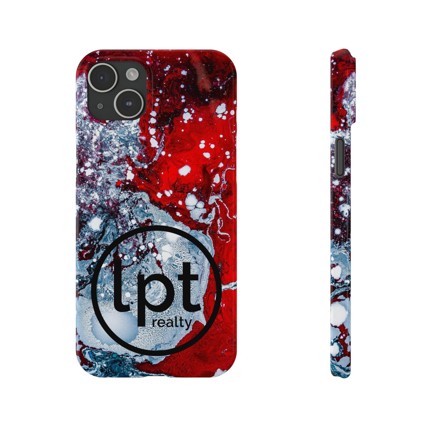 LPT Realty Logo -  Red, Black and White Alcohol Ink Design Iphone 15-12 Slim Phone Case