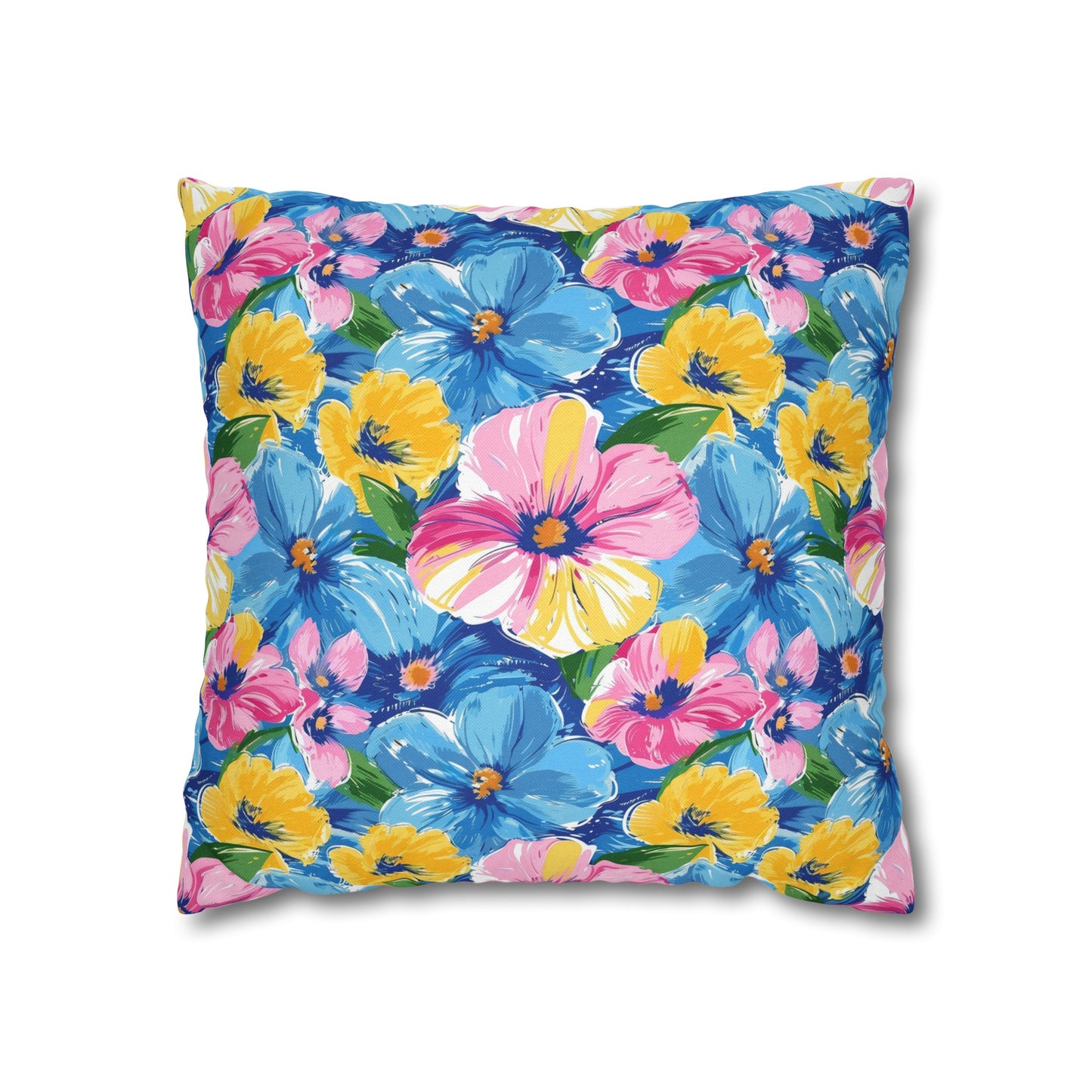 Sunny Serenade: Large Blooms of Yellow, Blue, and Gold in Watercolor Spun Polyester Square Pillowcase 4 Sizes