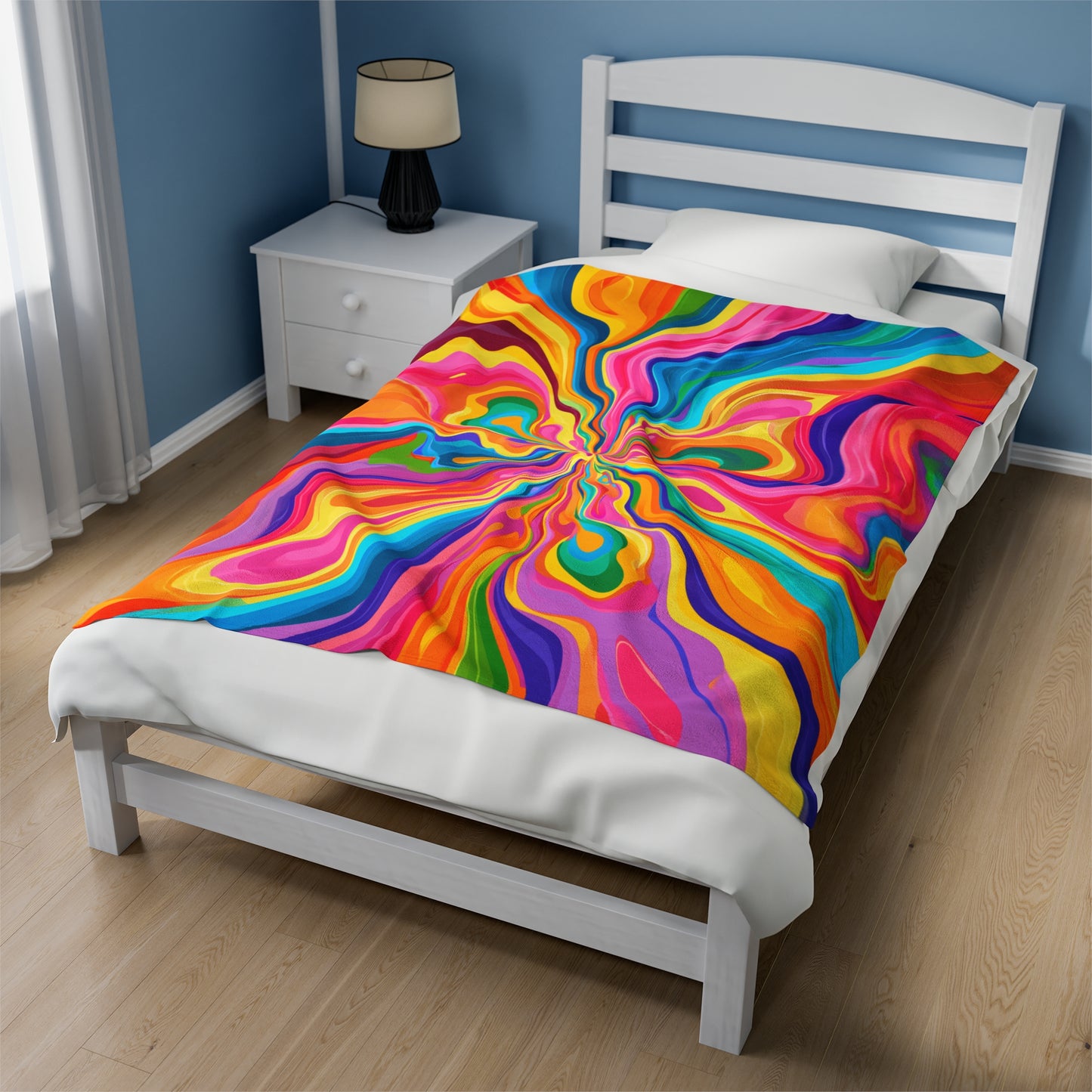 Color Rainbow Fusion Swirl Velveteen Plush Blanket 3 Sizes