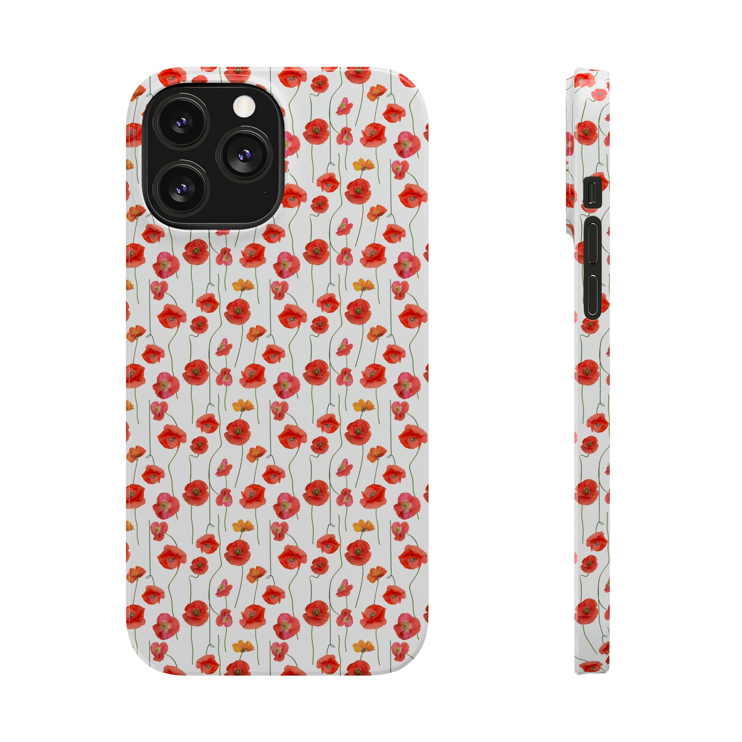 Vivid Elegance: Bright Red Poppies on a White Background Iphone 15-12 Slim Phone Case