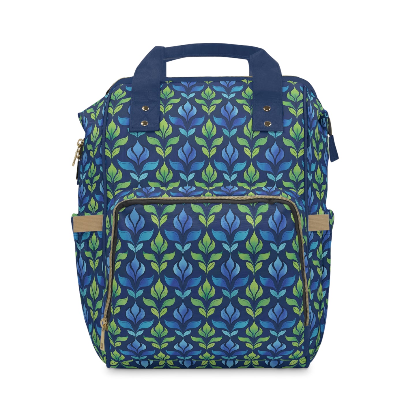 Vintage Blue and Green Botanical Multifunctional Diaper Backpack