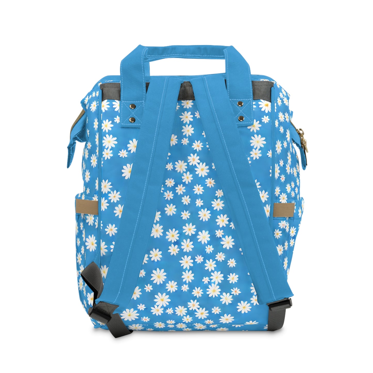 Skys Whisper: Tiny White Daisies on a Serene Blue Multifunctional Diaper Backpack