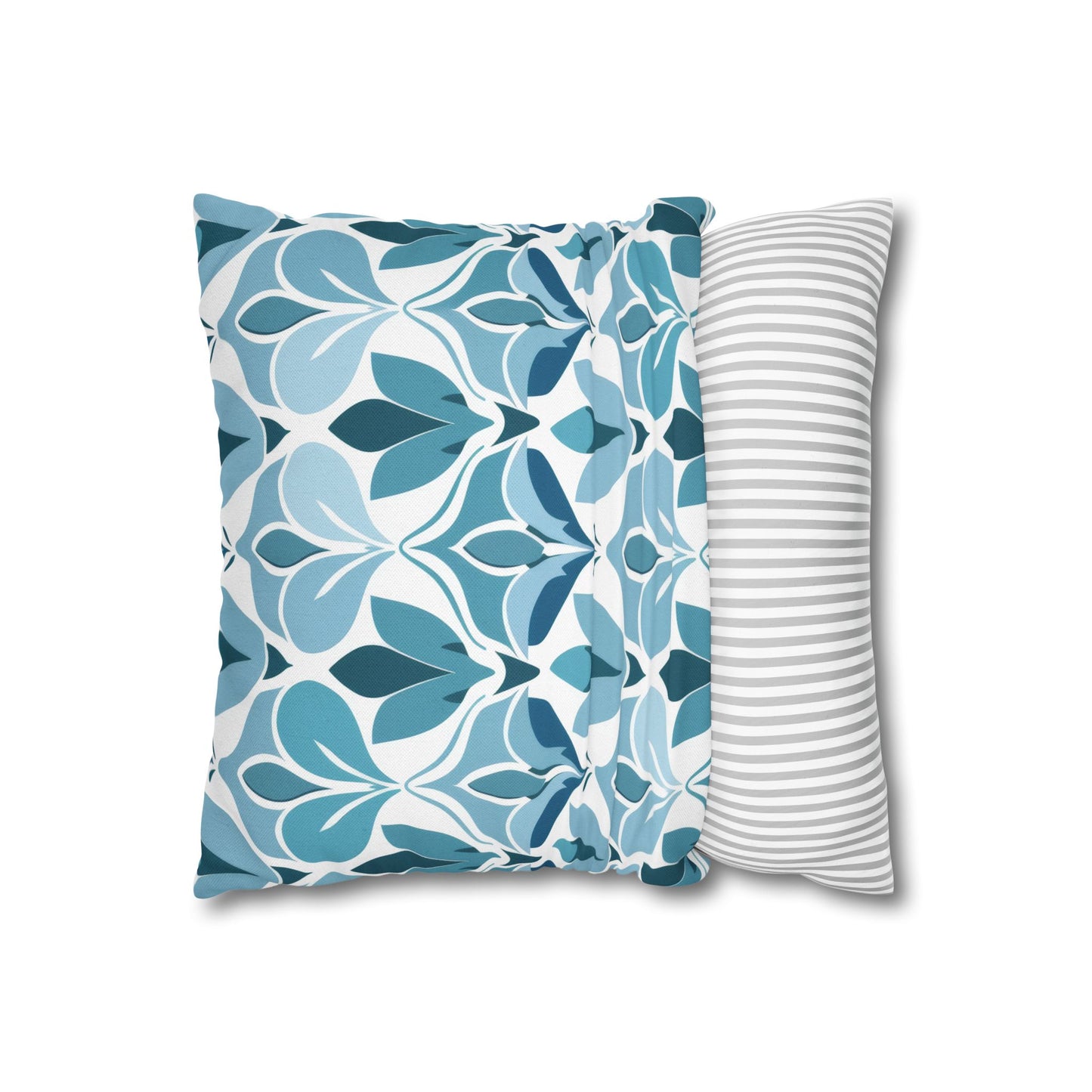 Elegant Floral Pattern in Shades of Aqua and Teal, Forming Graceful Botanical Motifs Spun Polyester Square Pillowcase 4 Sizes