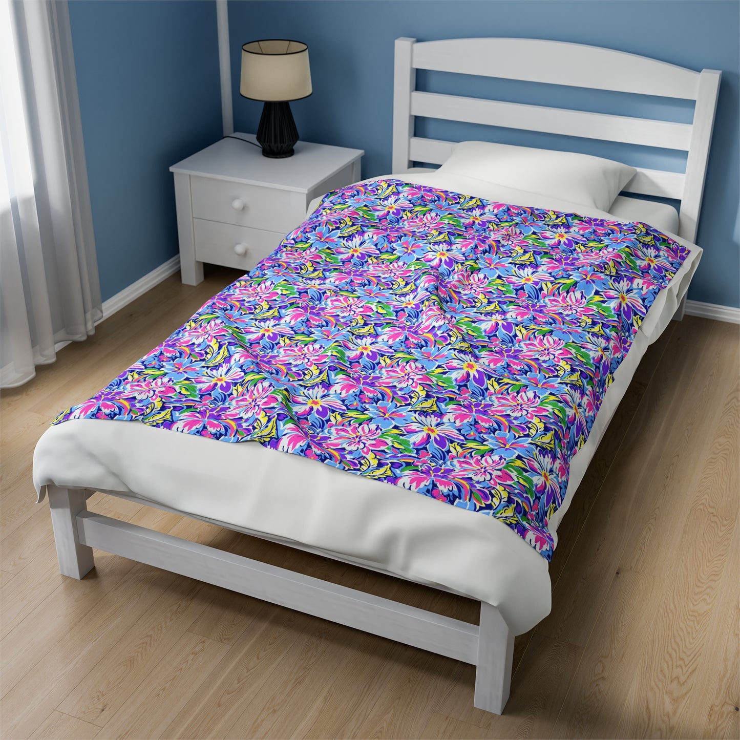 Tropical Burst: Vibrant Summer Flowers in Full Bloom Velveteen Plush Blanket 3 Sizes