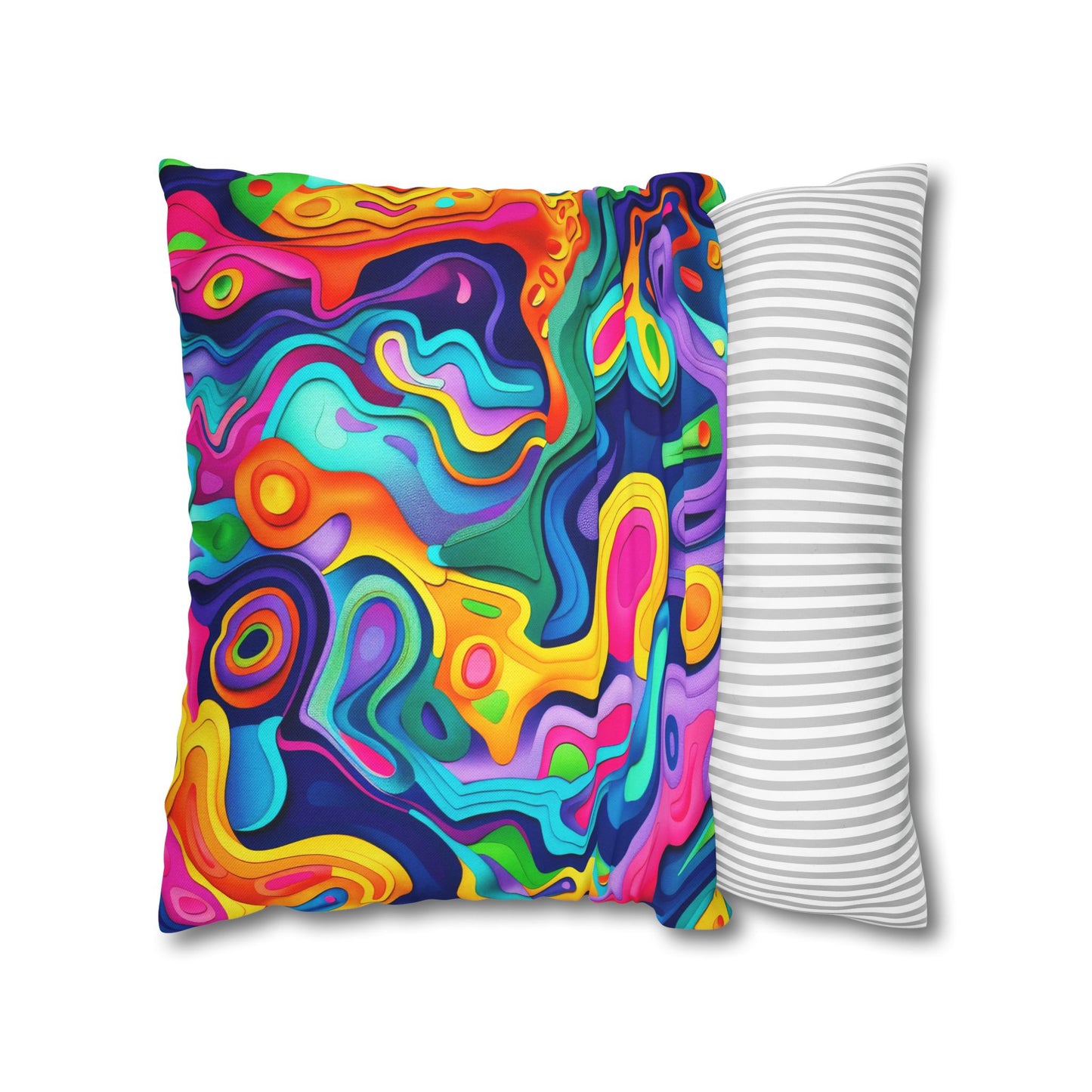 Vibrant Dreamscape of Psychedelic Paper Cut-Out Waves in Vivid Colors Polyester Square Pillowcase 4 Sizes