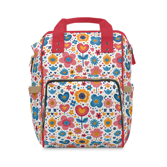 Joyful Blooms: Whimsical Spring Flowers and Hearts in Vibrant Colors Multifunctional Diaper Backpack