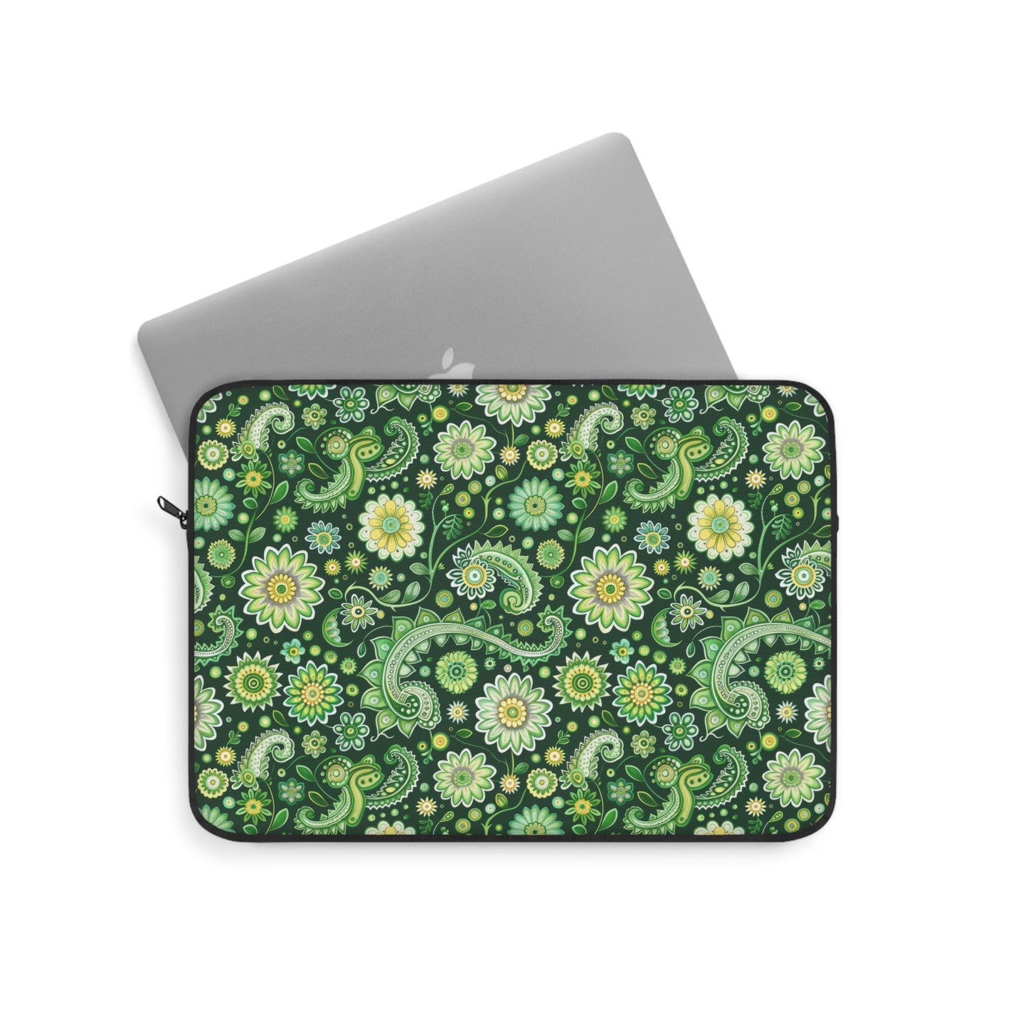 Emerald Oasis in Lush Paisley and Floral Mandala in Soothing Green Tones Laptop or Ipad Protective Sleeve 3 Sizes Available