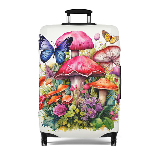 Magical Mushroom Oasis Where Flowers Bloom Amongst Butterflies  - Luggage Protector and Cover 3 Sizes