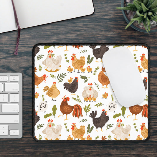 Quirky Farm Flock: Crazy Chickens on the Loose! Gaming Mouse Pad with Finished Edges