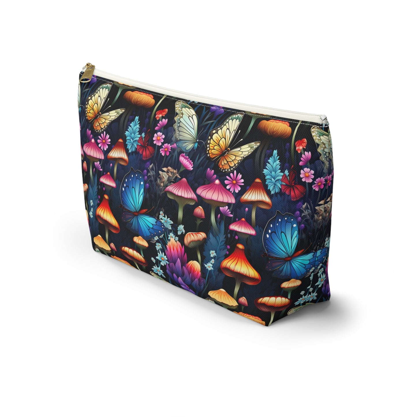 Neon Nocturne: Illuminated Butterfly and Mushroom Silhouettes Against the Night Sky  - Makeup & Accessory Bag 2 Sizes