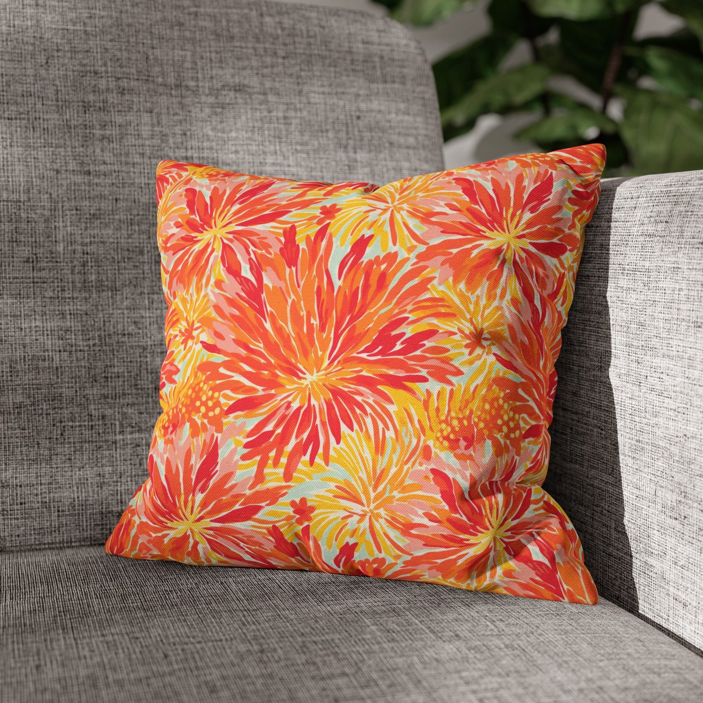 Golden Citrus Blooms: Vibrant Orange and Yellow Watercolor Flowers Spun Polyester Square Pillowcase 4 Sizes