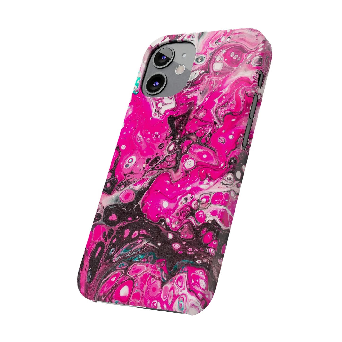 Pink, Black and White Alcohol Ink Design Iphone 15-12 Slim Phone Case