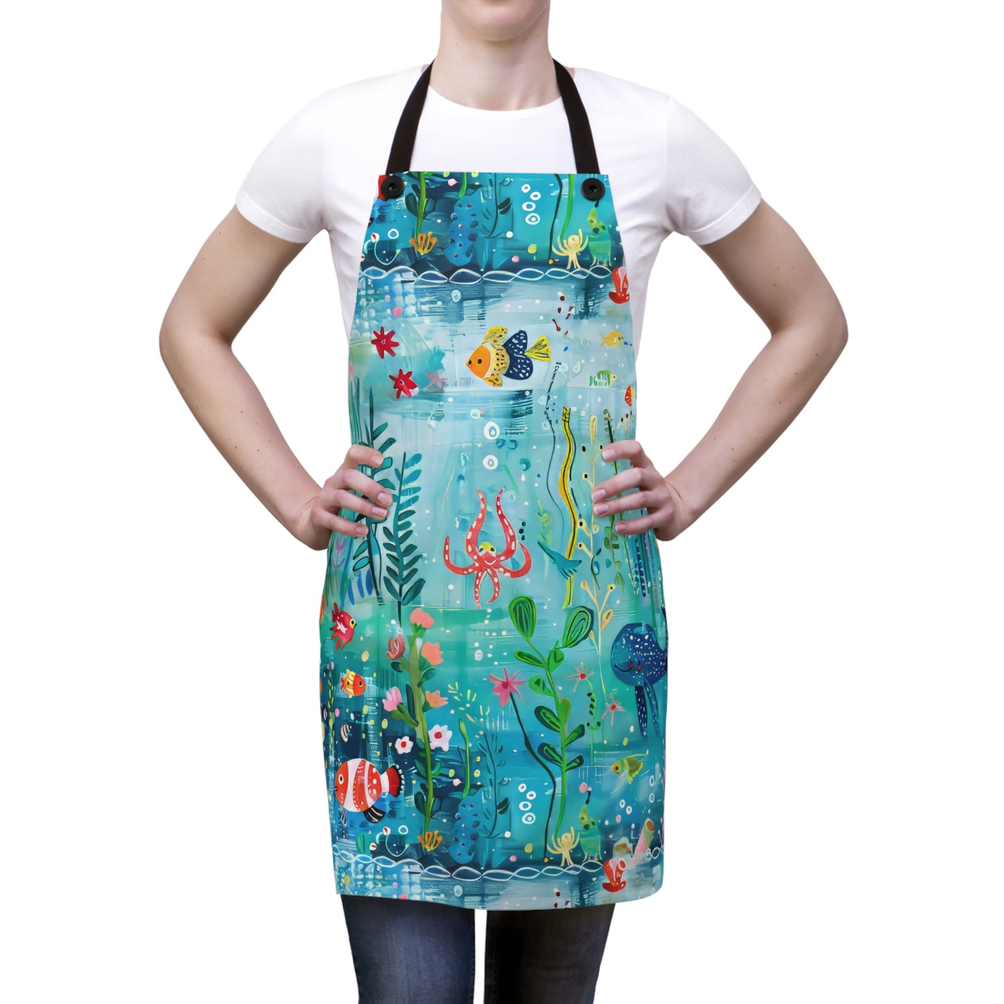 Ocean Enchantment: Magical Watercolor Sea Creatures Kitchen Chef Apron