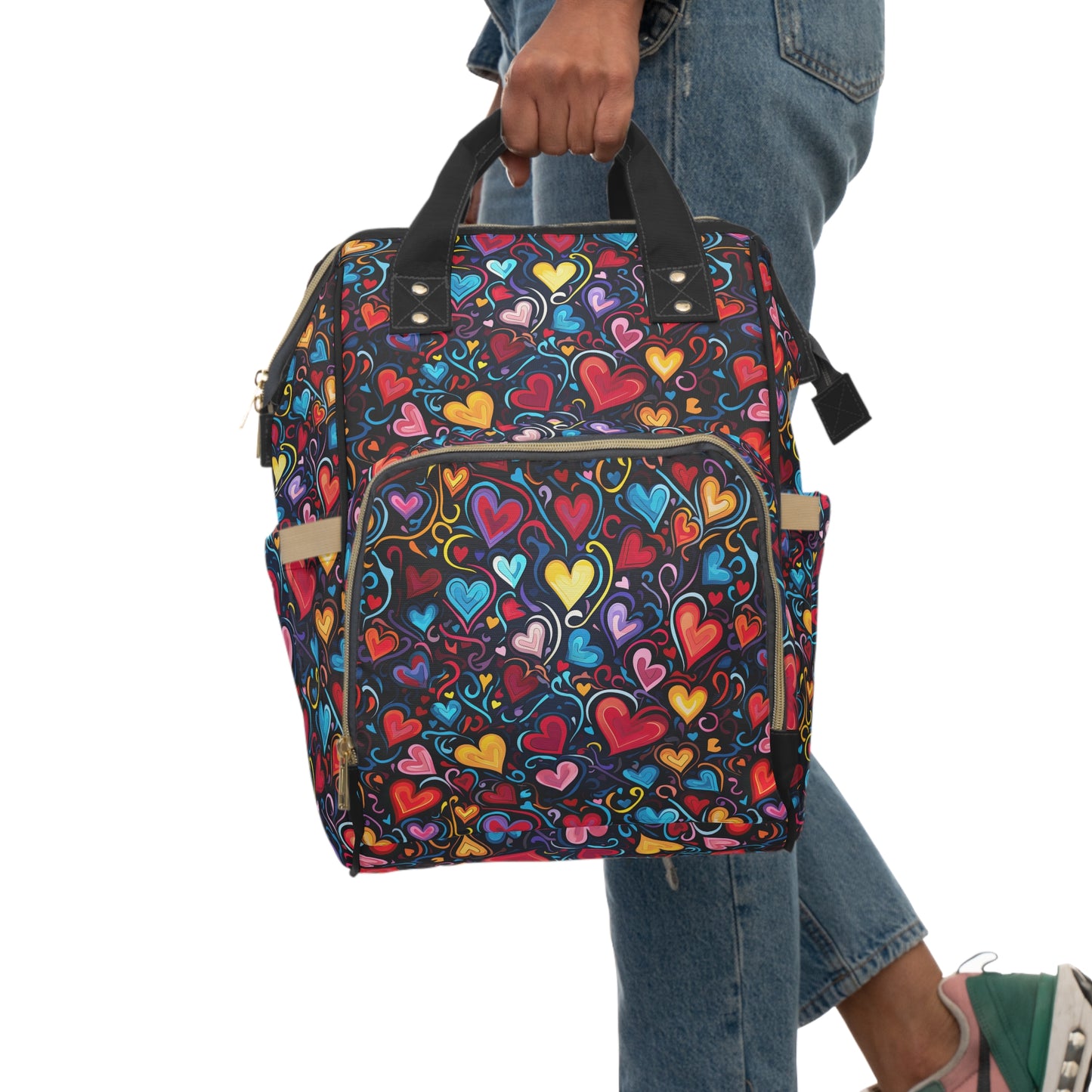 Whimsical Colorful Heart Design Multifunctional Diaper Backpack