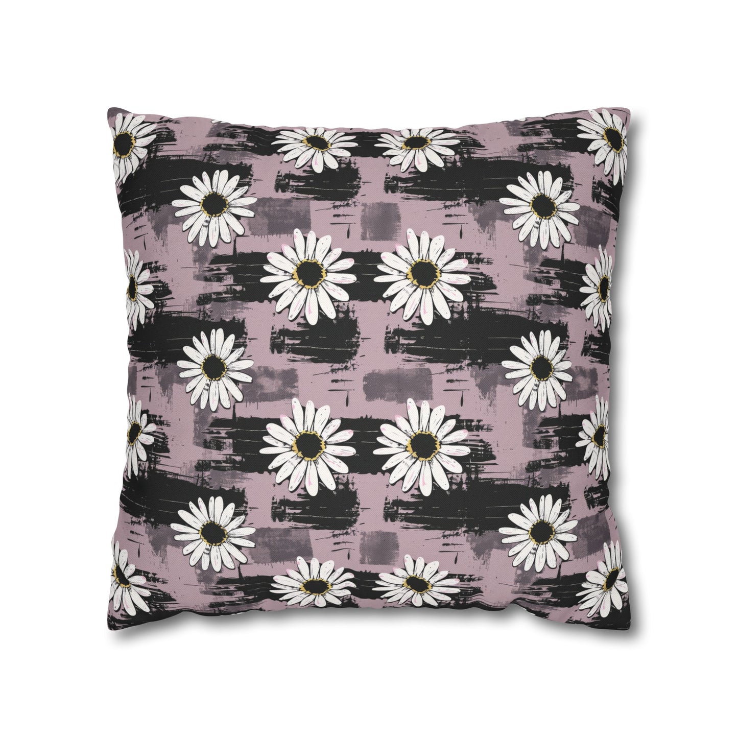 Edgy Daisy Dream with Pink and Black Grunge Spun Polyester Square Pillowcase 4 Sizes