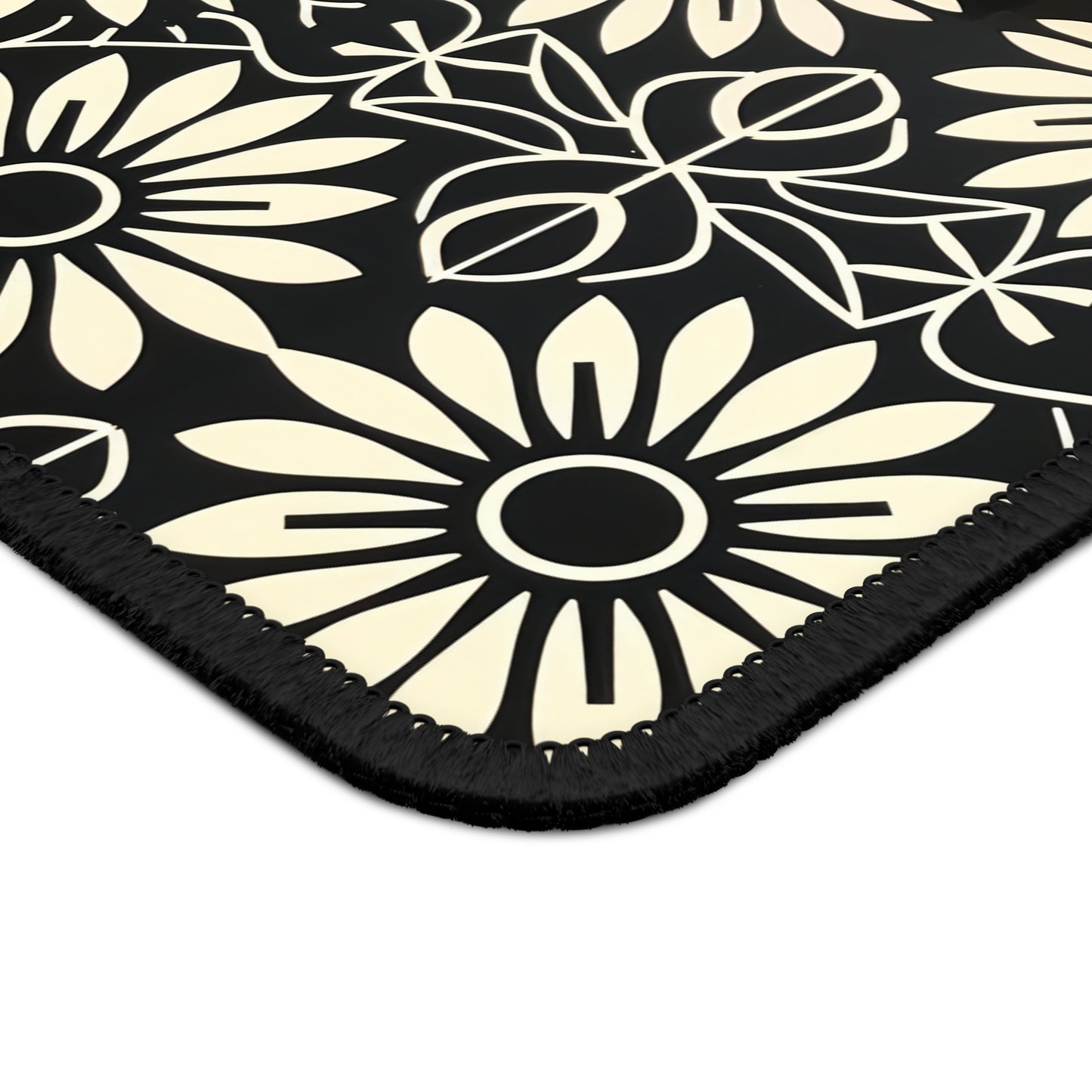 Classic Daisy Black and Off White Elegance Gaming Mouse Pad with Finished Edges