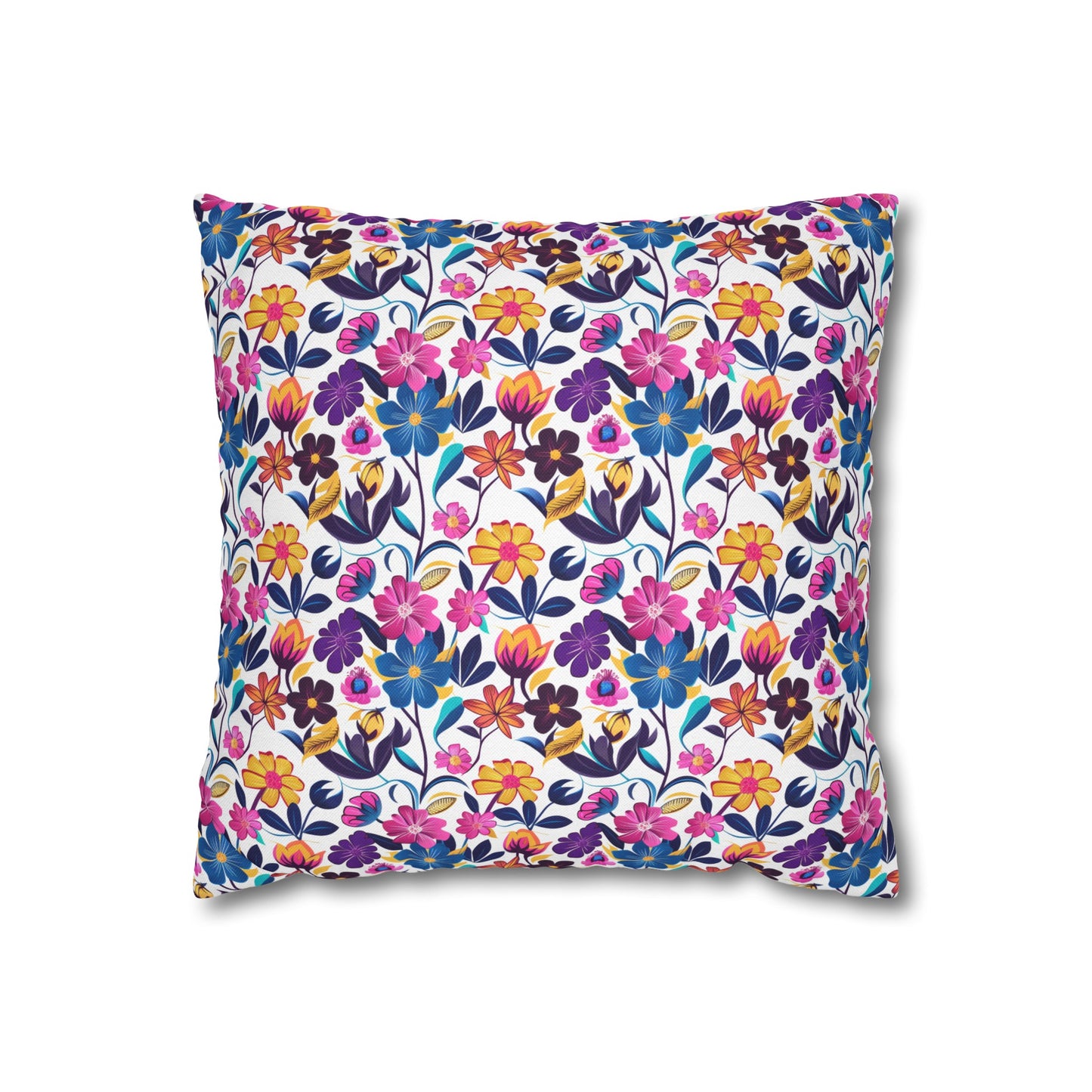 Floral Fiesta Vibrant Multicolor Flower Pattern Spun Polyester Square Pillowcase 4 Sizes