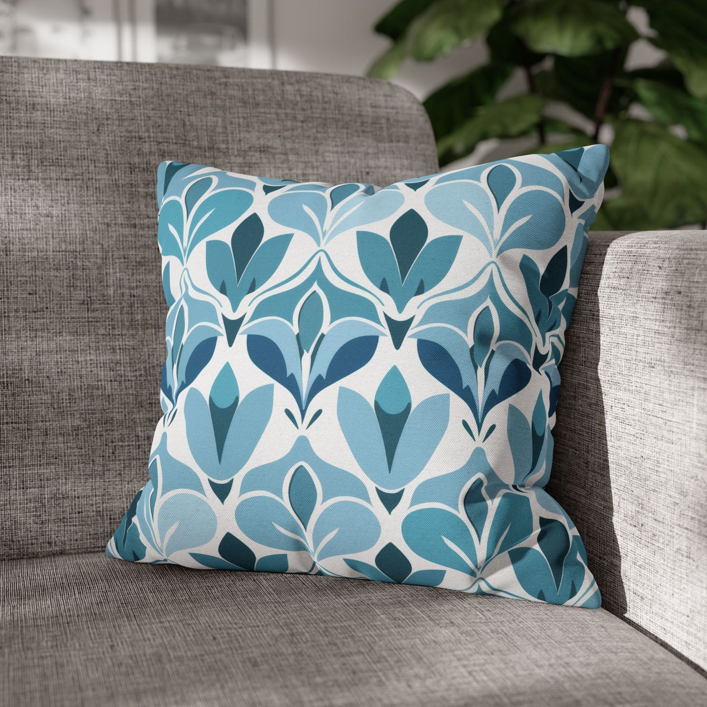 Elegant Floral Pattern in Shades of Aqua and Teal, Forming Graceful Botanical Motifs Spun Polyester Square Pillowcase 4 Sizes