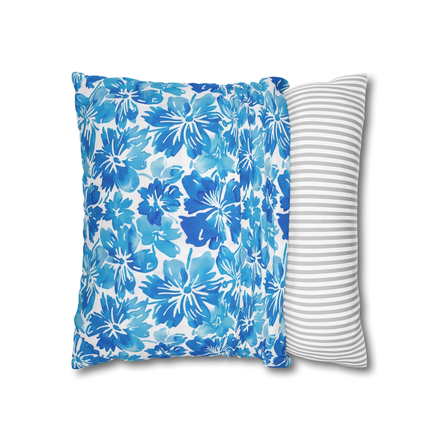 Tranquil Tropics: Soft Blue Tropical Flowers Spun Polyester Square Pillowcase 4 Sizes