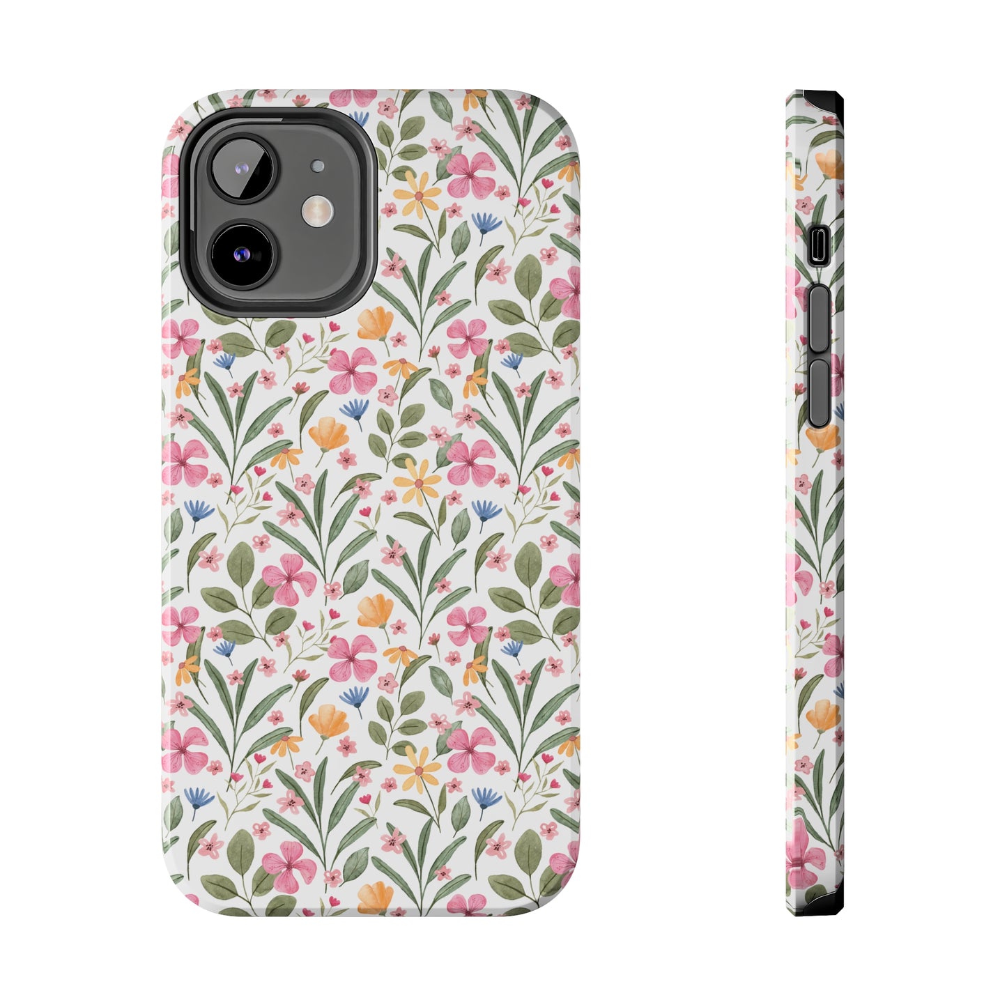 Pink Watercolor Spring Flowers Iphone Tough Phone Case