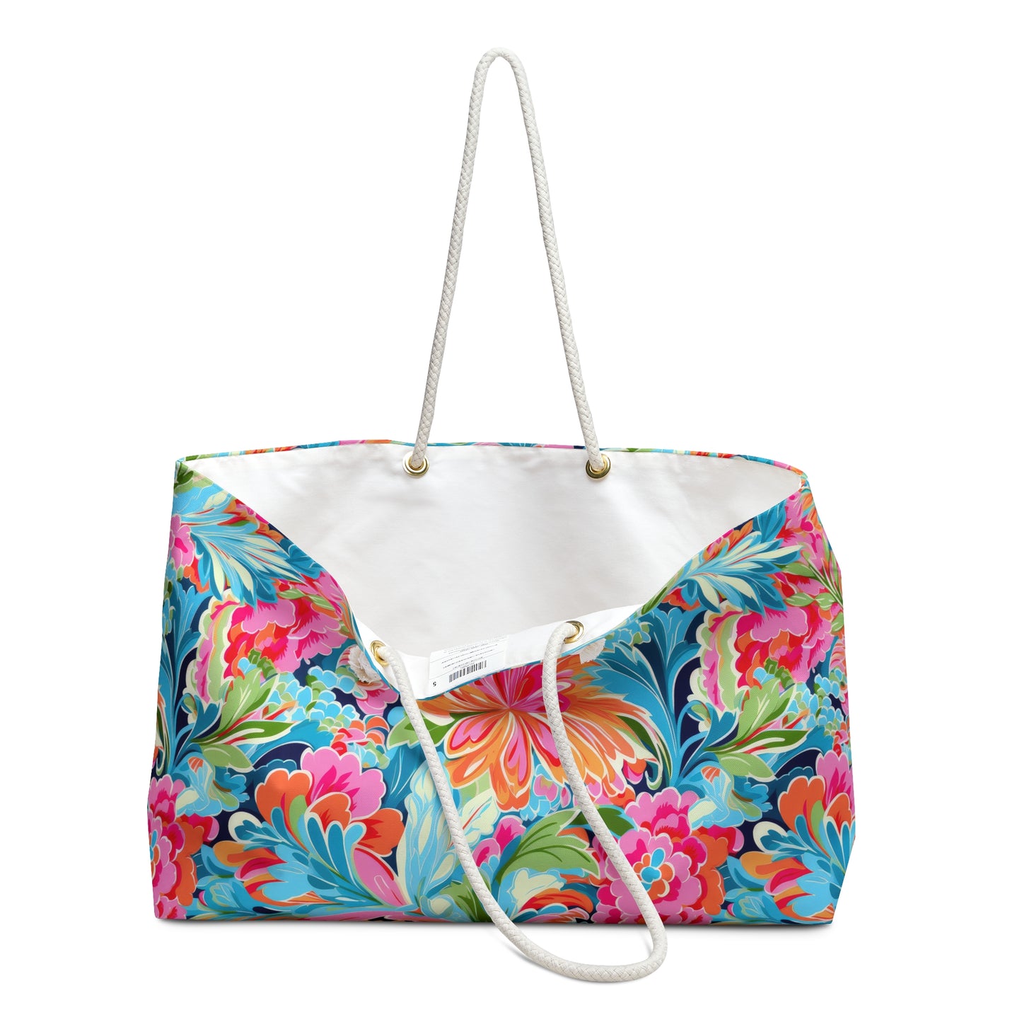 Tropical Radiance: Bursting Summer Blooms in Teal, Orange, and Pink Oversized Weekender Bag