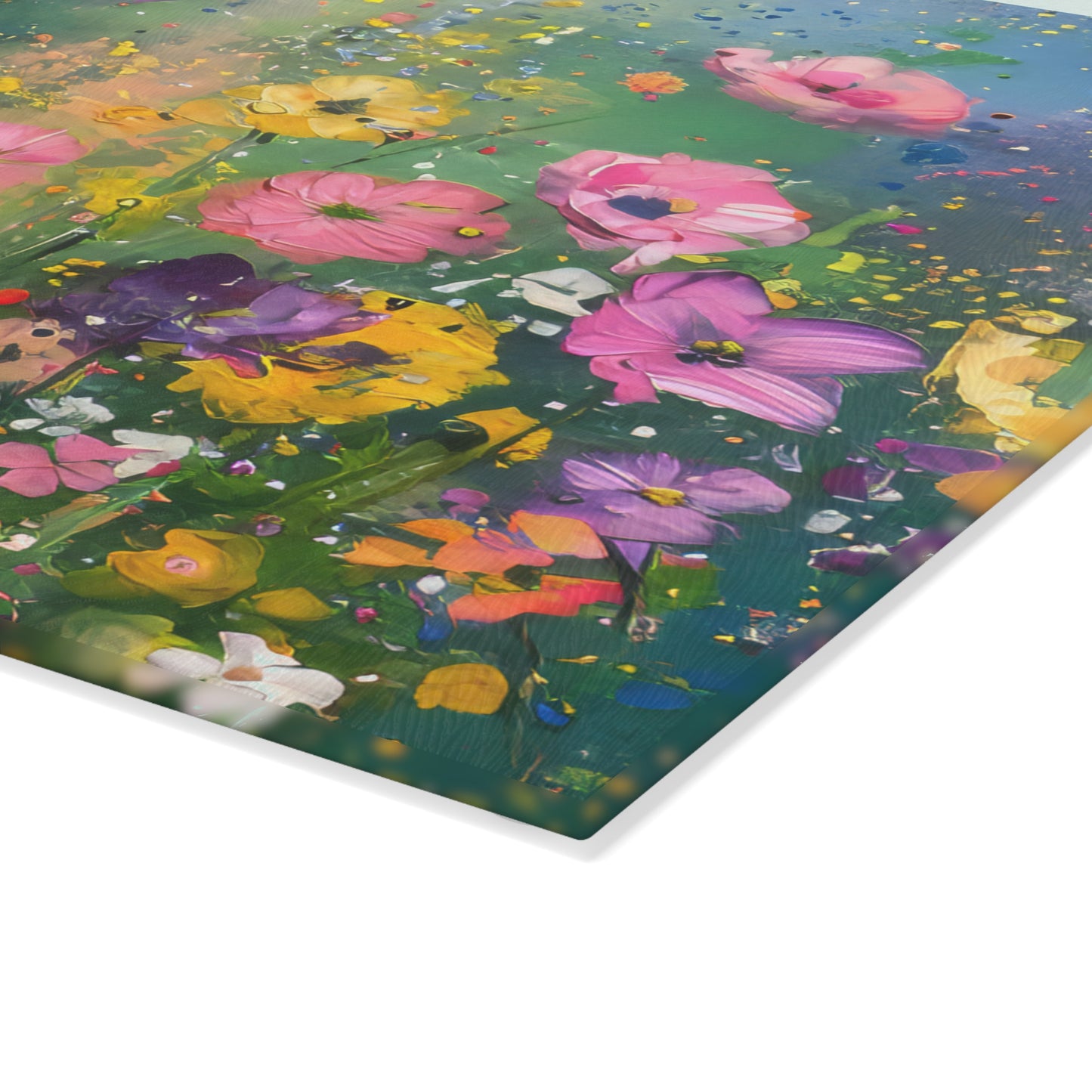 Field of Bright Spring Flowers Print Glass Cutting Board 2 Sizes