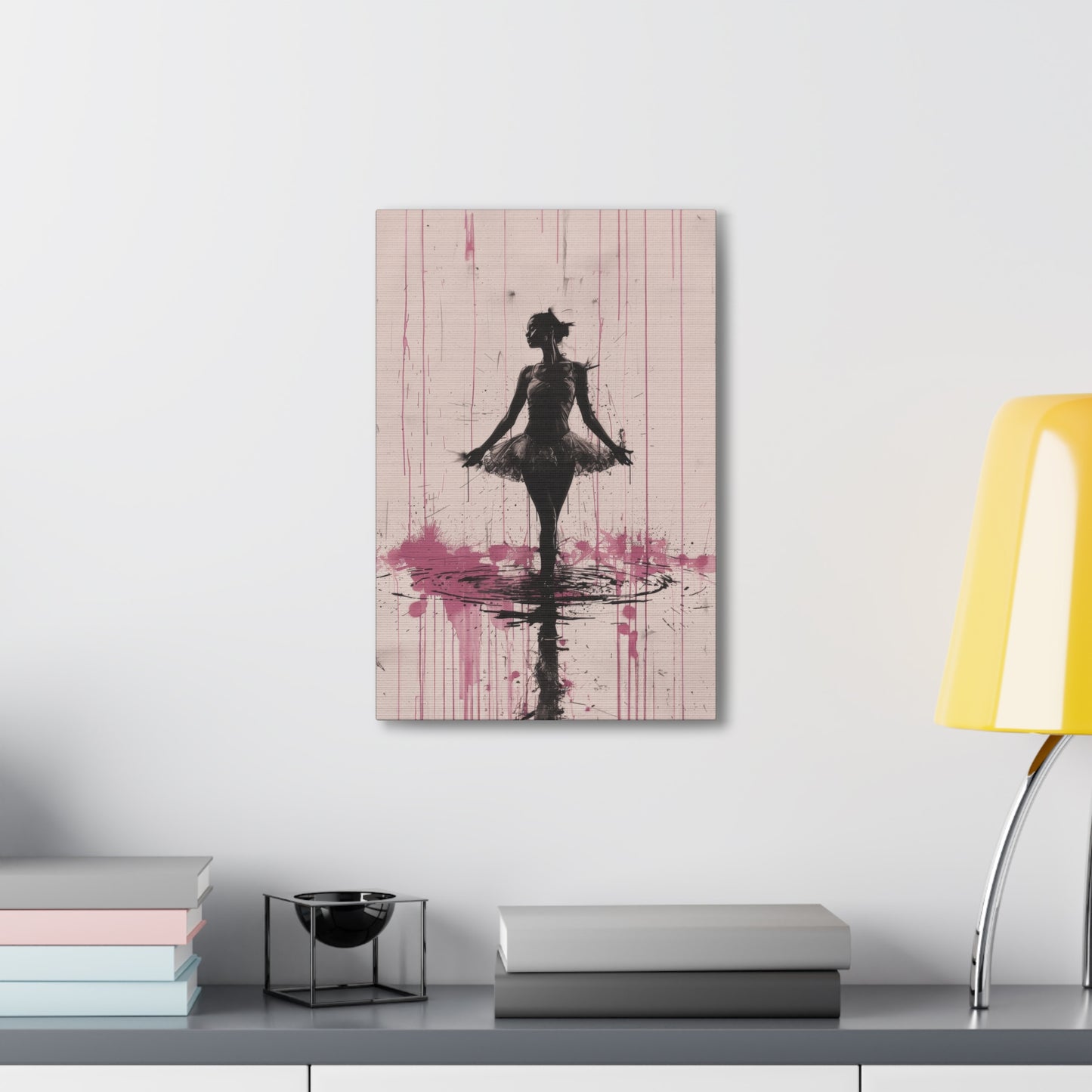 Grace in the Rain Abstract Ballerina Dancing Amidst Pink Showers Print on Canvas Gallery - 13 Sizes