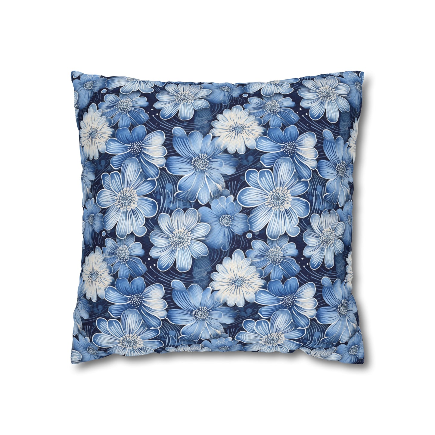 Watercolor Blossom in Blue and White Spun Polyester Square Pillowcase 4 Sizes