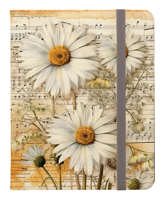 Timeless Harmony Vintage White Daisies Resting on Sheet Music Protective iPad Pro 11 & Pro 12.9 Protective Case and Pencil Holder