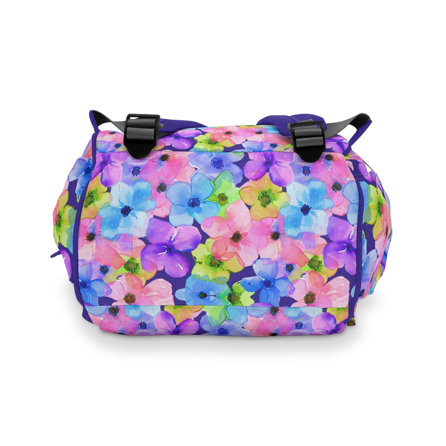 Prismatic Garden: Luminous Pink, Purple, and Blue Blossoms Multifunctional Diaper Backpack