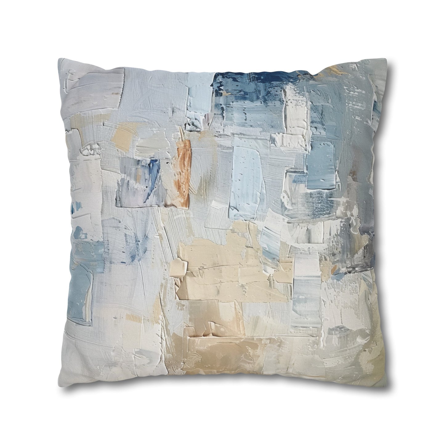 Bold Contrasts Abstract Tan, Grey and Blue Color Blocking with Heavy Strokes Spun Polyester Square Pillowcase 4 Sizes