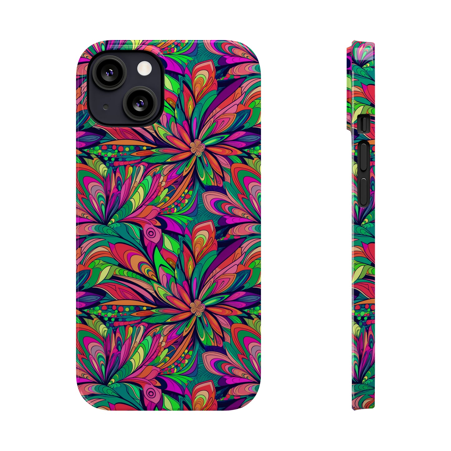 Tropical Large Neon Flowers Iphone 15-12 Slim Phone Case