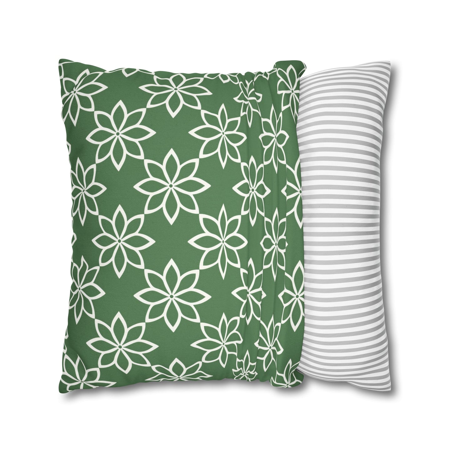 Modern Minimalist Green and White Geometric Floral Design Spun Polyester Square Pillowcase 4 Sizes