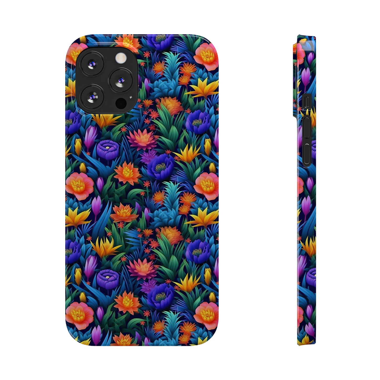 3D Tropical Bright Flowers Iphone 15-12 Slim Phone Case