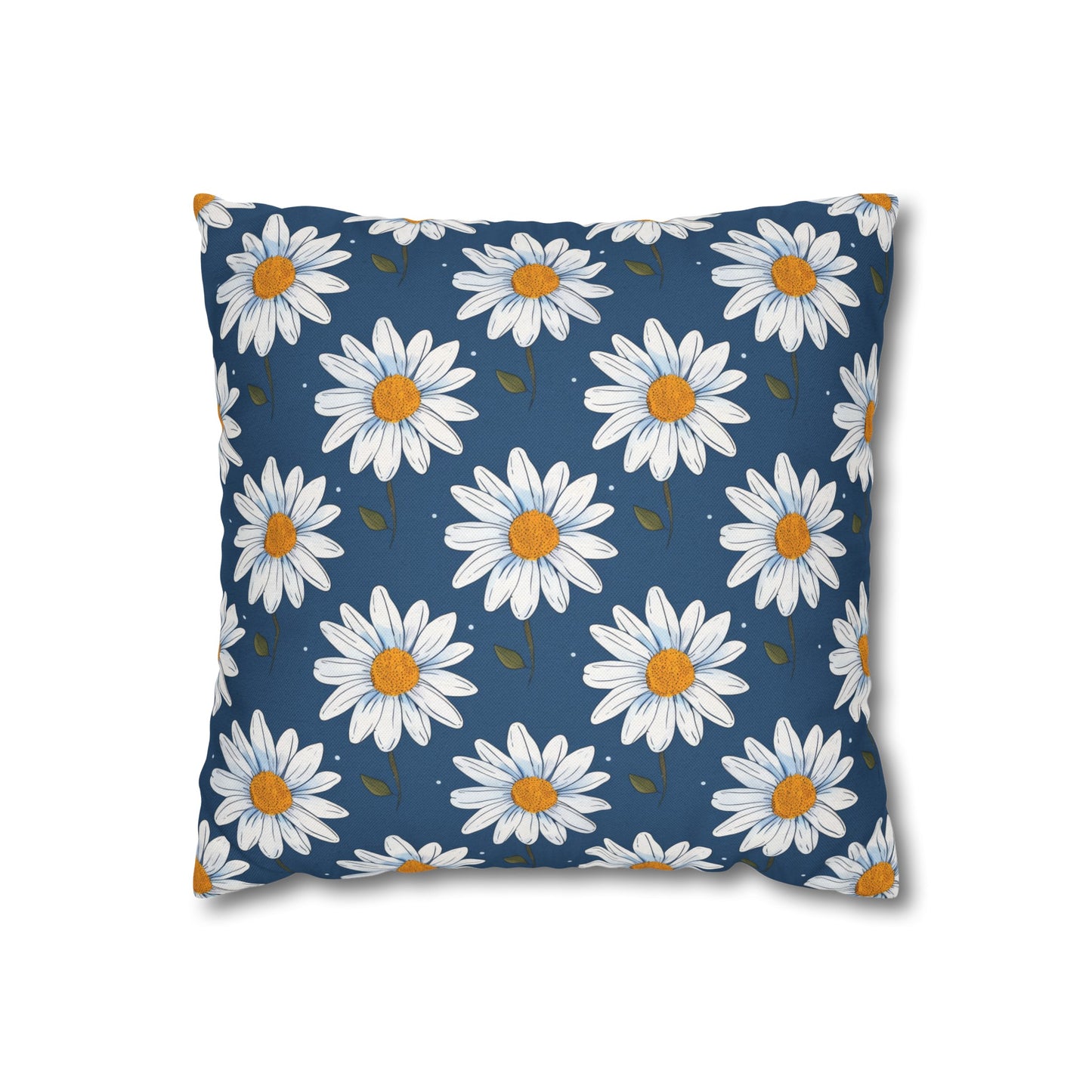 Elegant White Daisies on Navy Blue Background Spun Polyester Square Pillowcase 4 Sizes