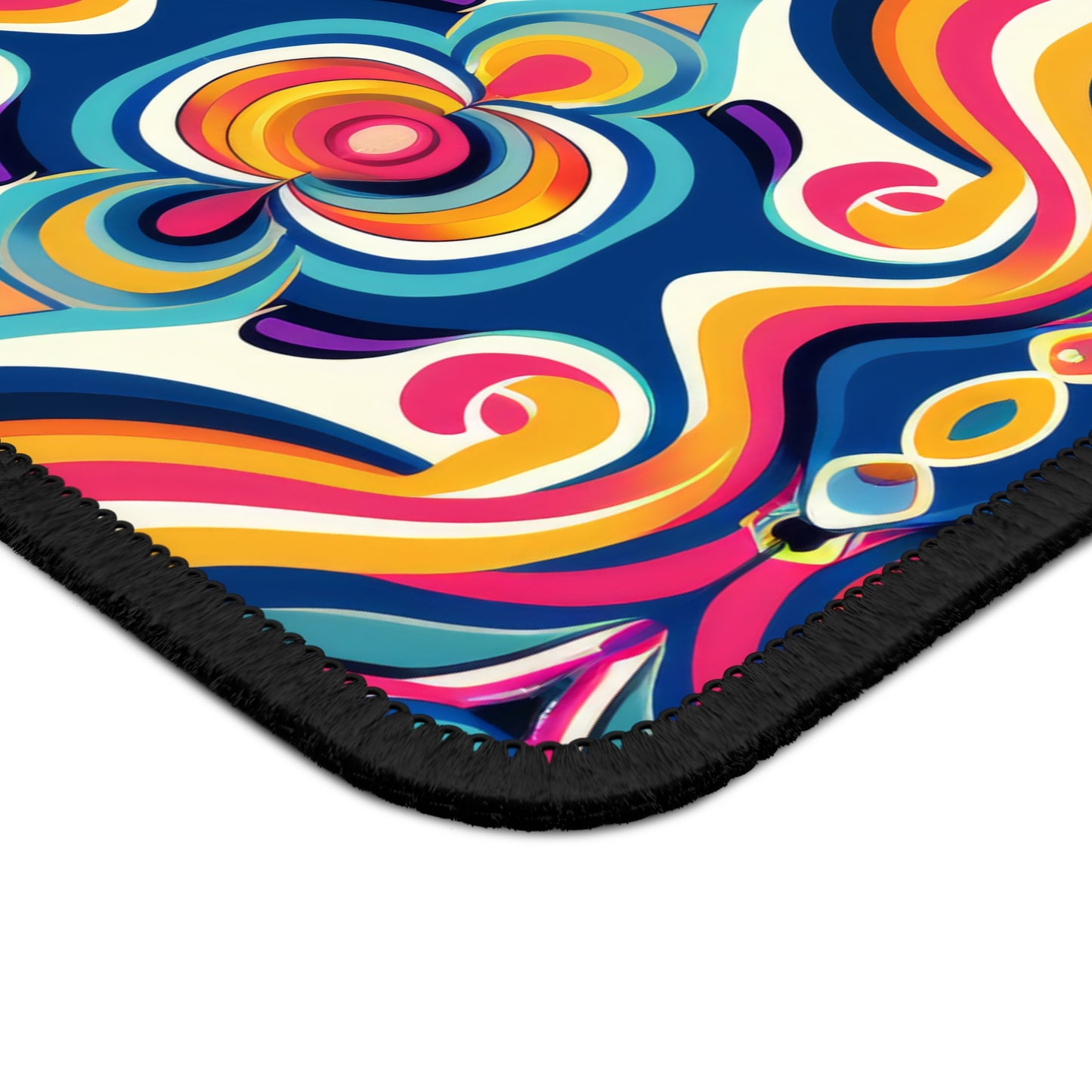 Vibrant Retro Waves with Colorful Geometric Pattern Gaming Mouse Pad with Finished Edges