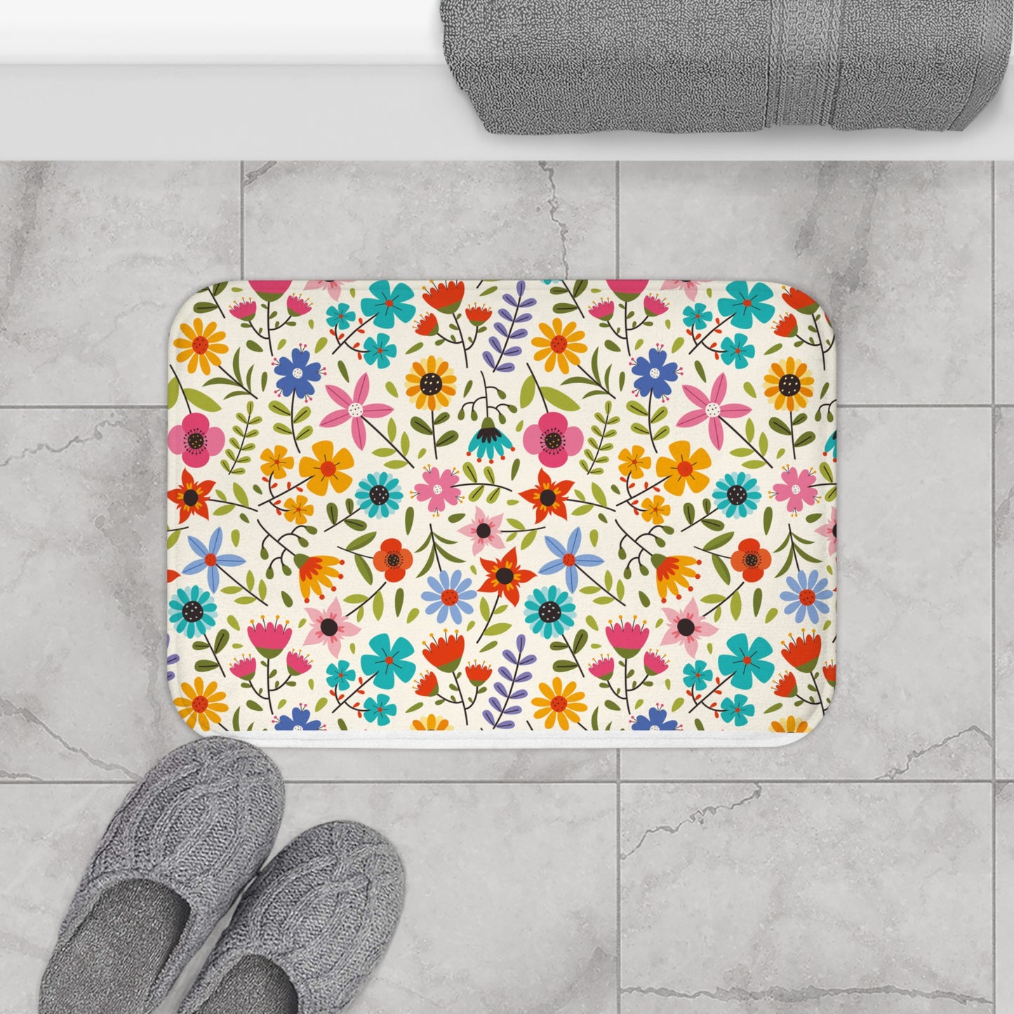 Bright Colored Springtime Flowers  - Bathroom Non-Slip Mat 2 Sizes