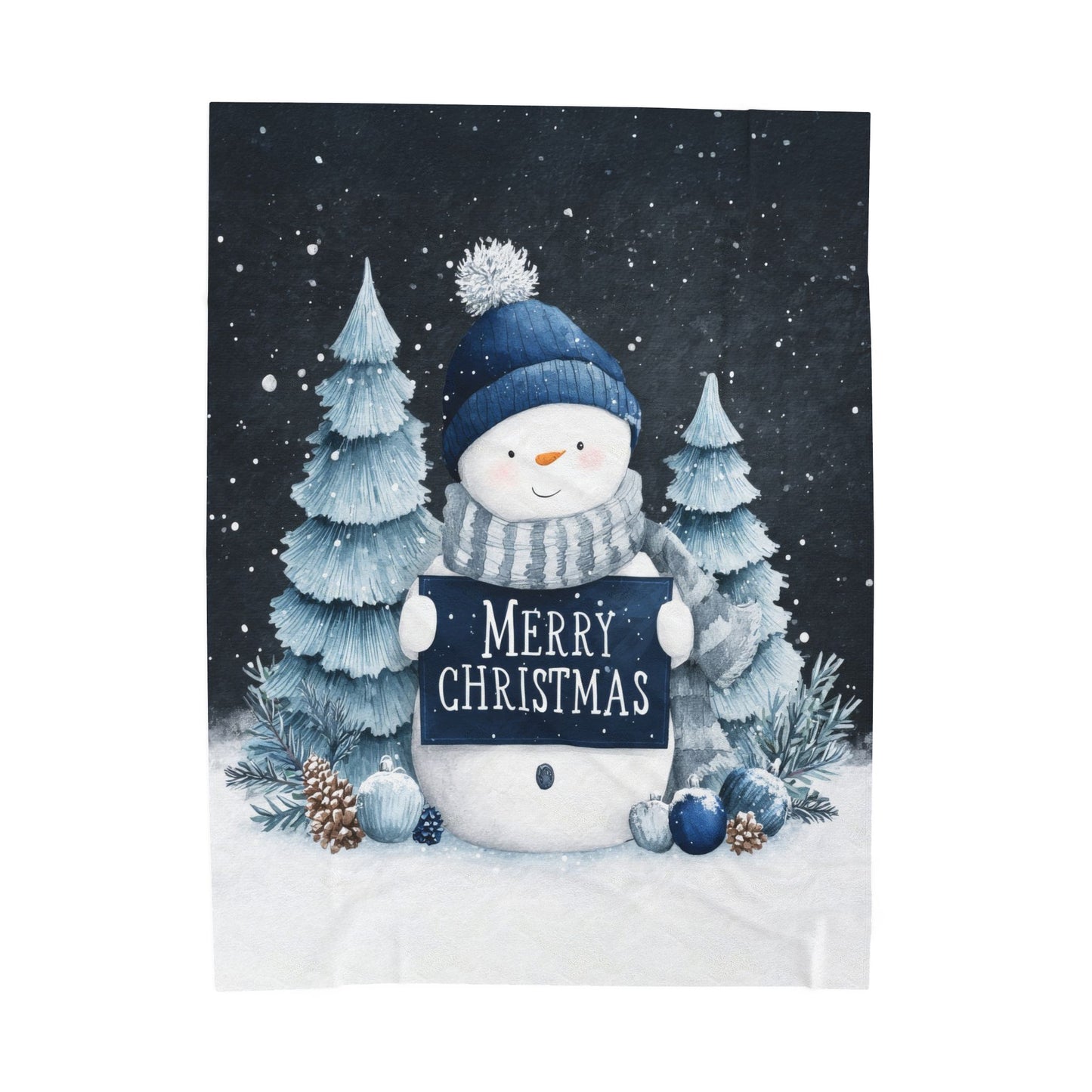 Snowman Merry Christmas Velveteen Plush Blanket 3 Sizes