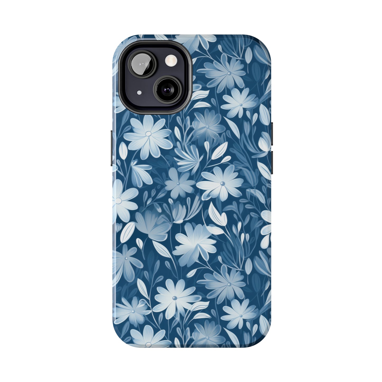 Gentle Elegance: Soft Muted Blue Flower Design Iphone Tough Phone Case