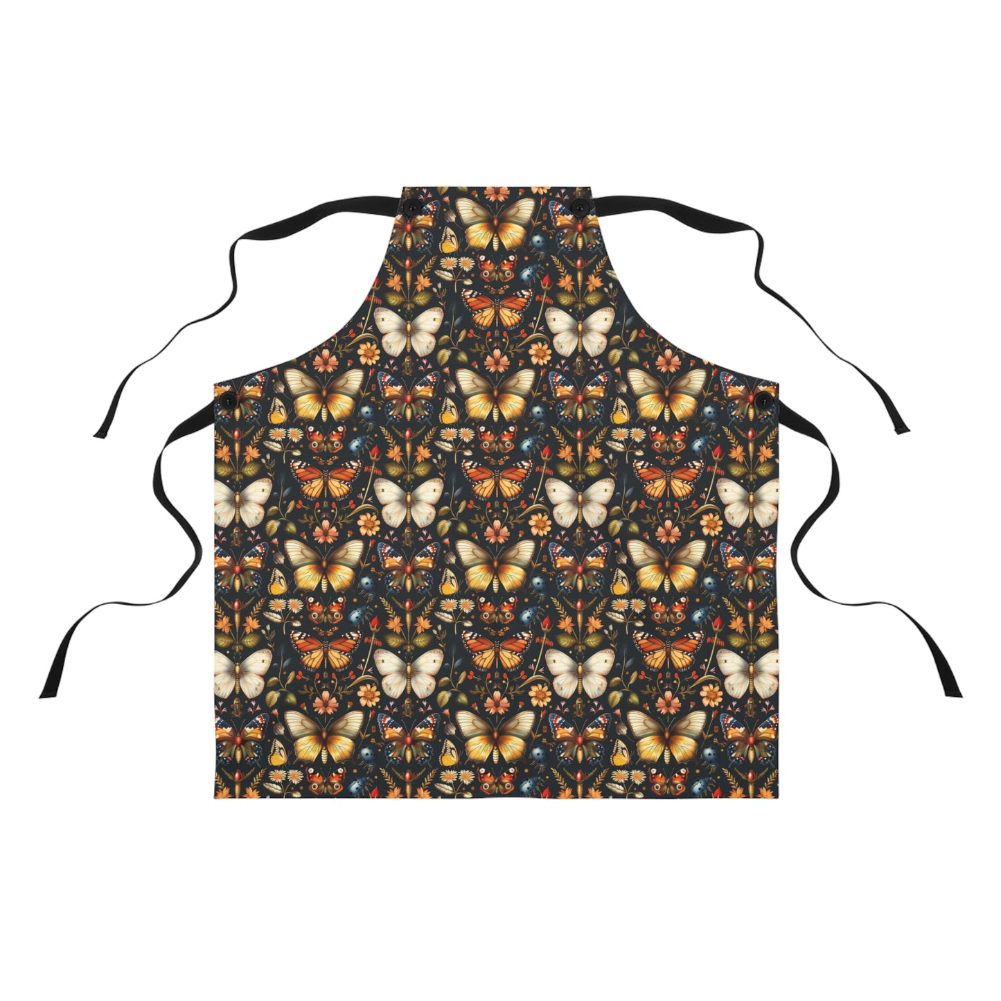 Enchanted Garden of Butterflies and Botanicals in Rich Autumn Hues on a Deep Night Background Kitchen Chef Apron