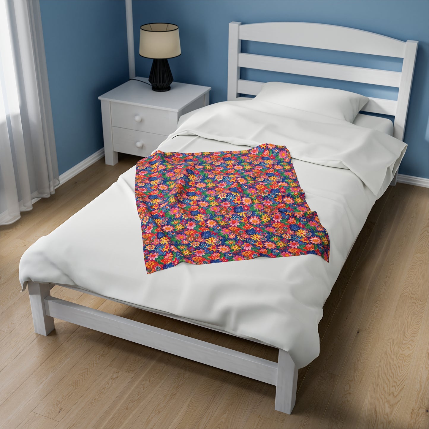 Fluttering Kaleidoscope: Vibrant Multicolor Flowers and Butterflies in Flight Velveteen Plush Blanket 3 Sizes