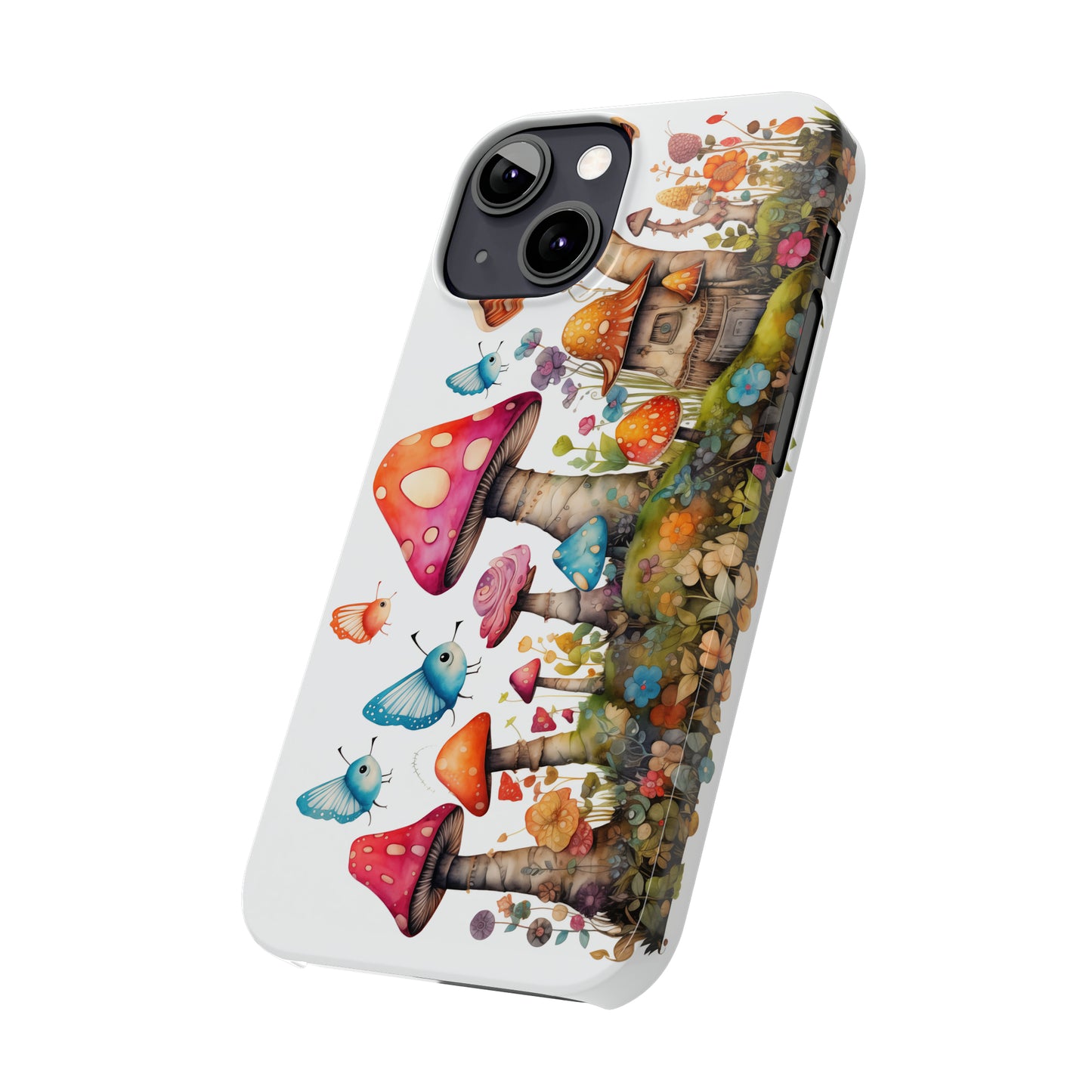 Enchanting Mushroom Cottage Adorned with Butterflies and Toadstools Iphone 15-12 Slim Phone Case