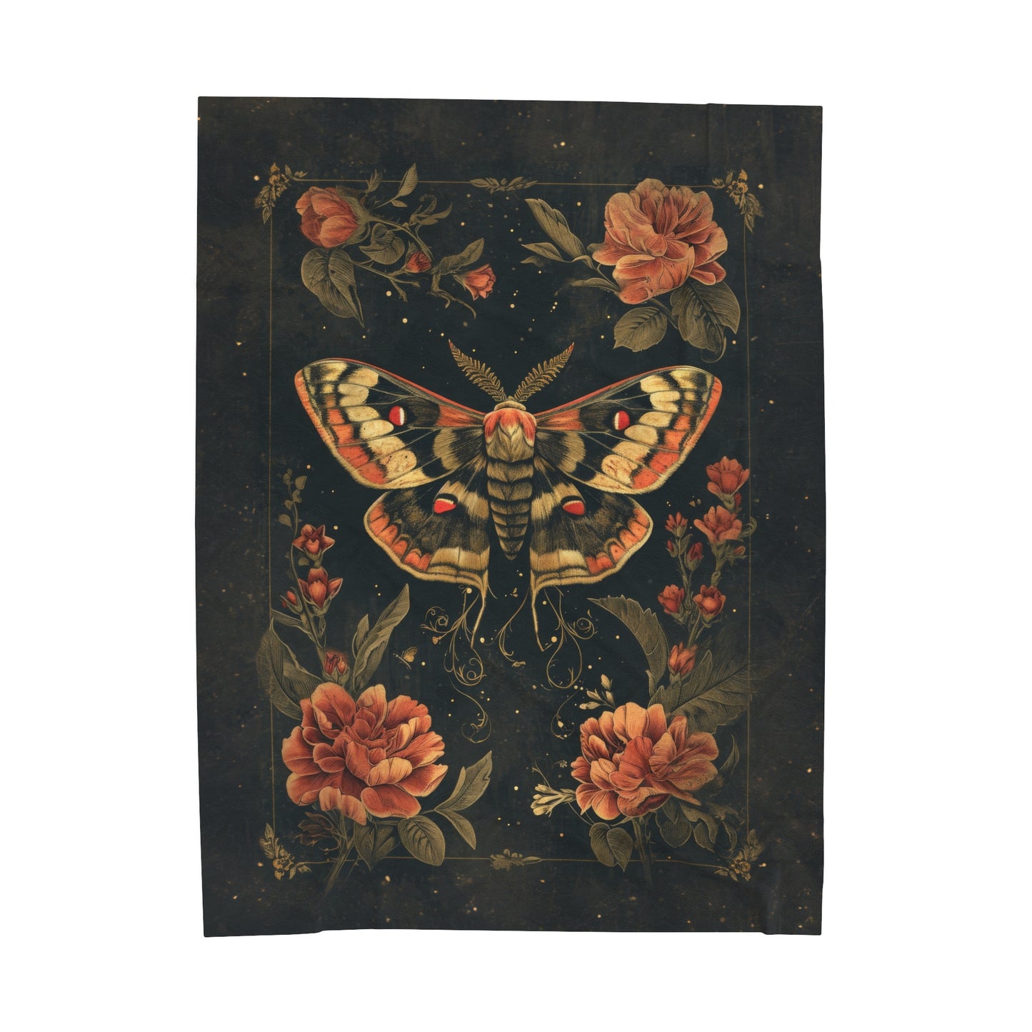 Mystic Midnight Moth with Lush Florals Velveteen Plush Blanket 3 Sizes