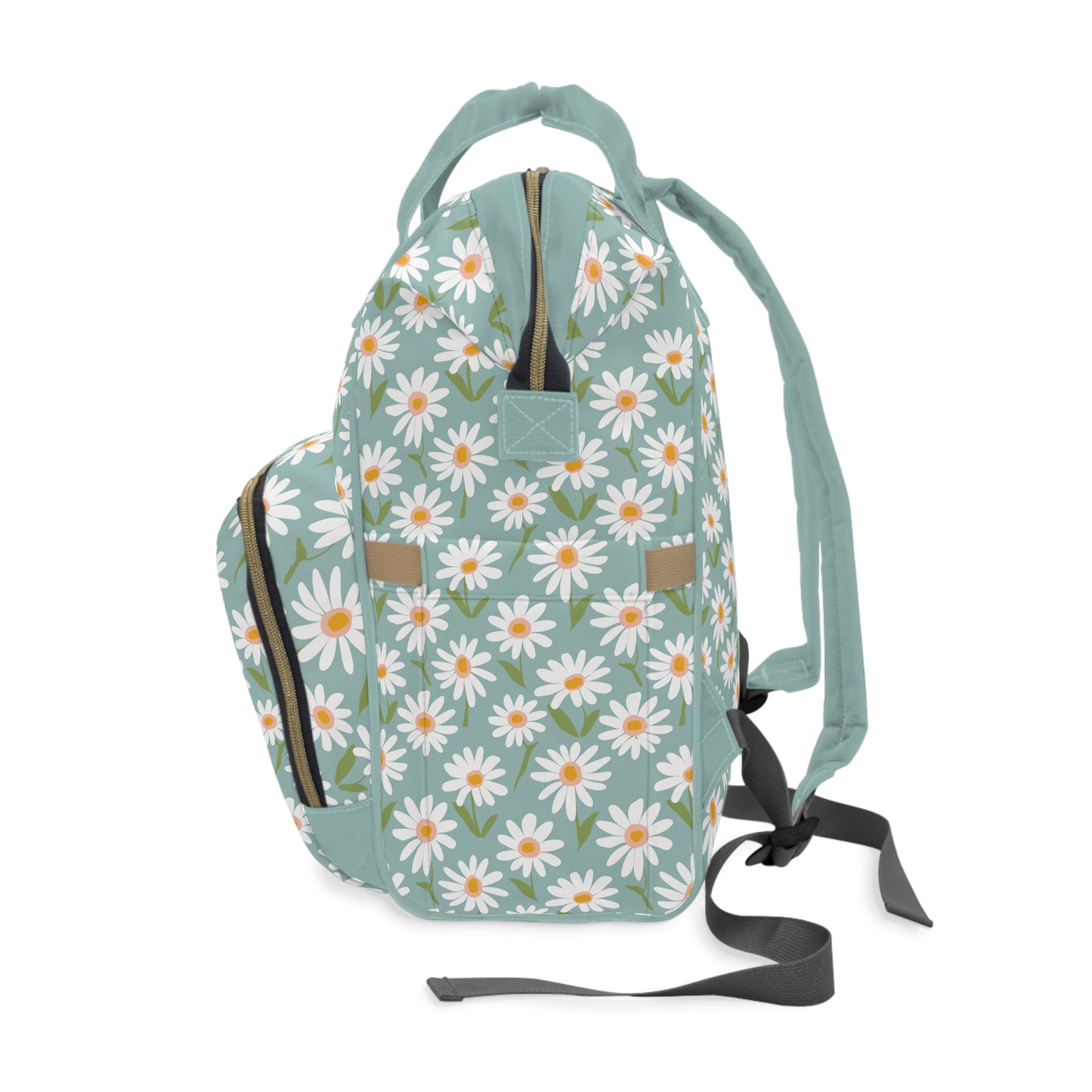 Cheerful Bright Daisy on Pastel Green Design Multifunctional Diaper Backpack