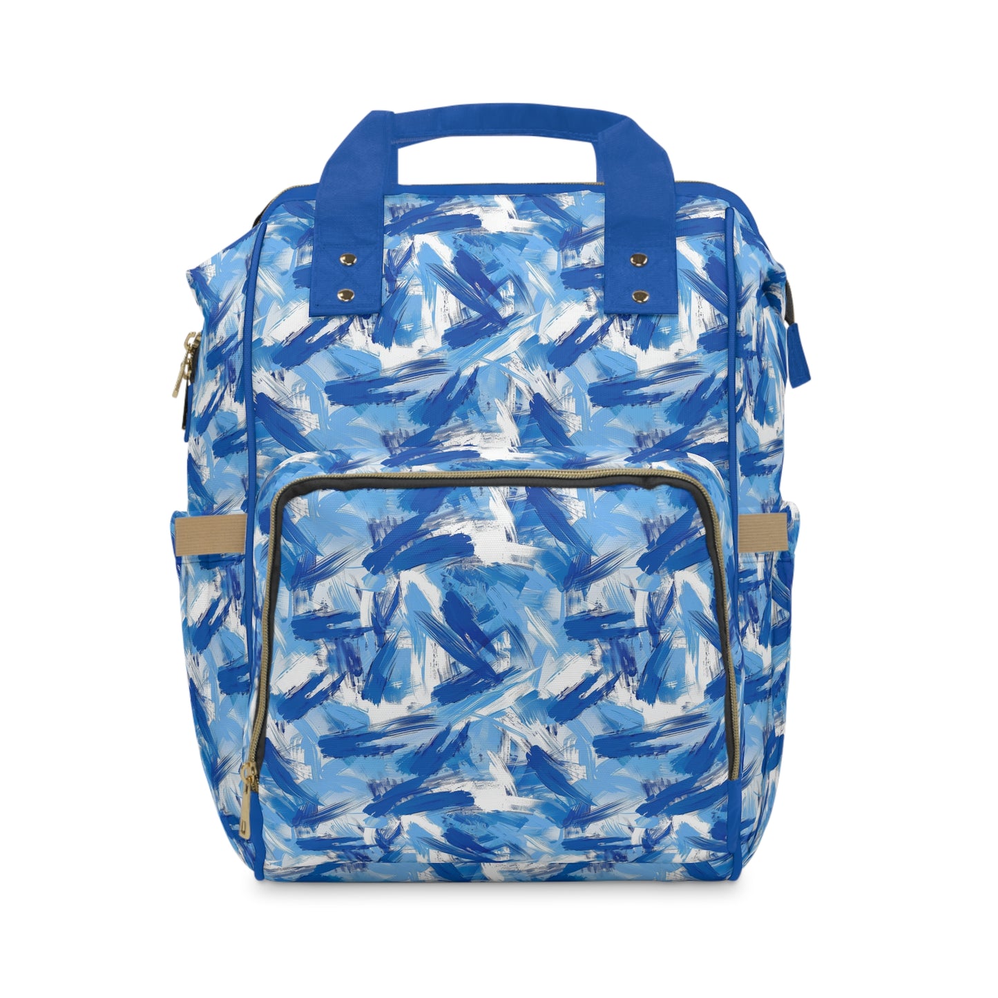 Bold Blue and White Abstract Brushstroke Pattern Multifunctional Diaper Backpack